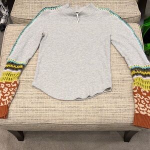 Free People Gray Top with Multicolor Sleeves
